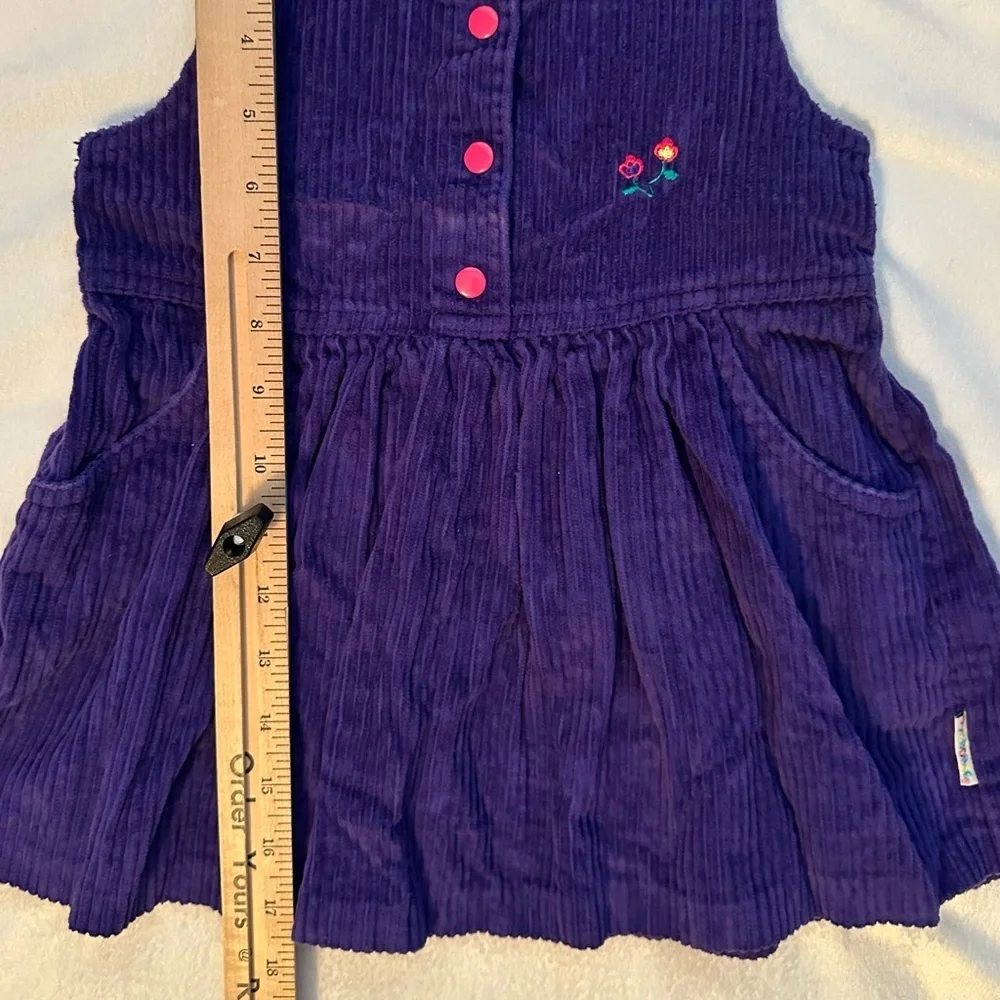 Vintage Gymboree Rainbow Tag Purple & Flower Corduroy Dress Jumper Baby 18-24M S